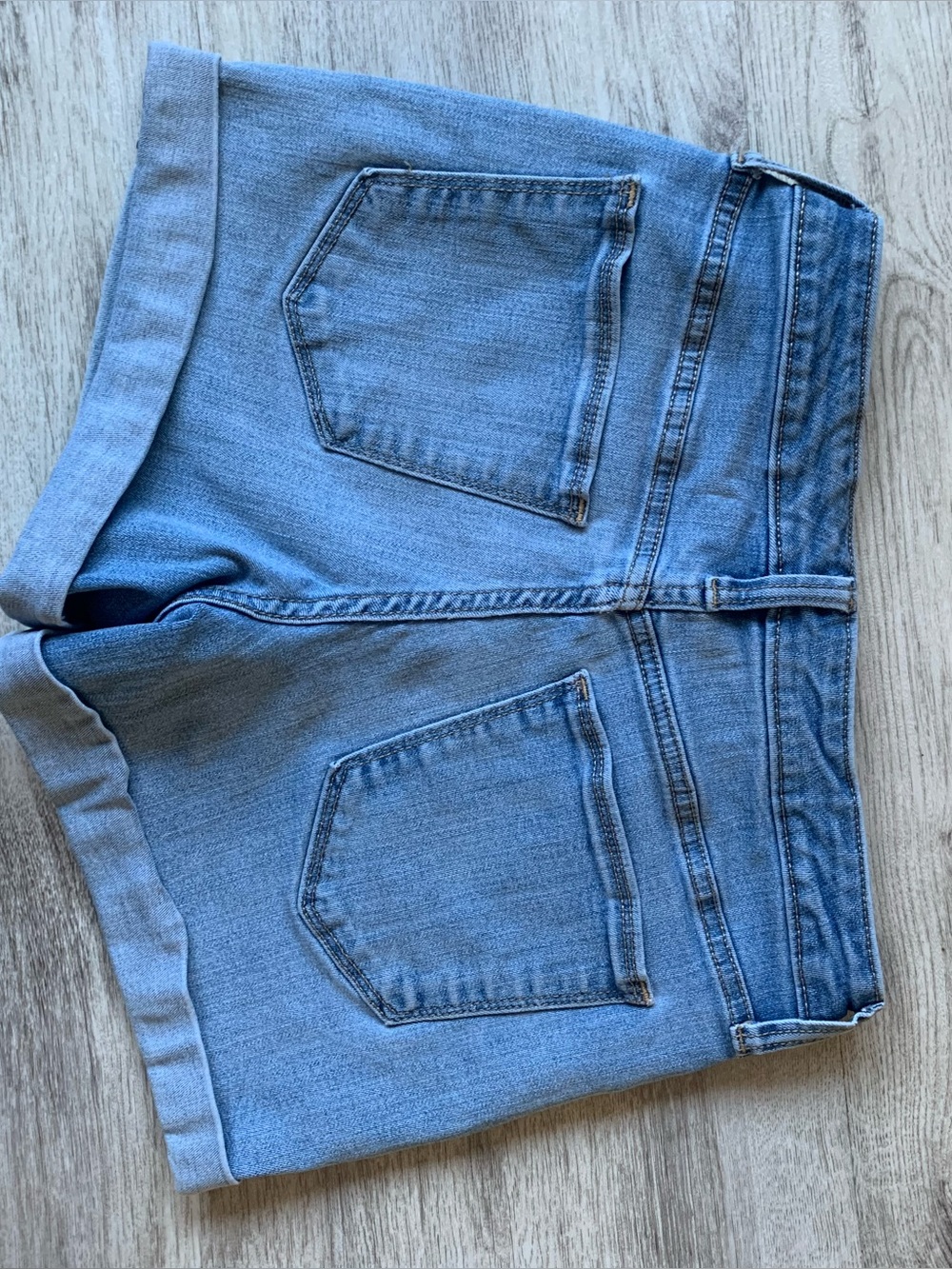 Universal Thread high rise midi Rolled Hem Denim Shorts- light/medium blue wash - Picture 9 of 9